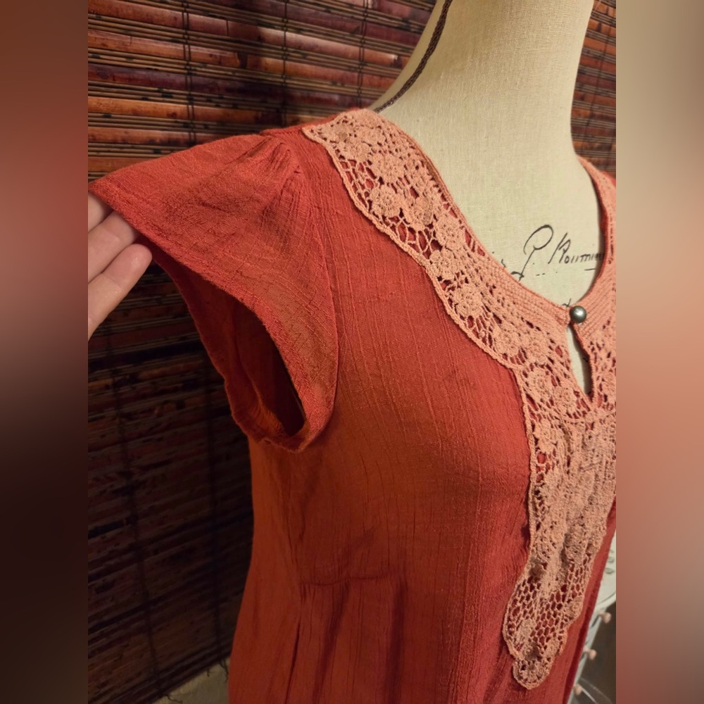 Cynthia Rowley Rust Orange Crochet-Trim Short Sleeve Tunic - Picture 4 of 5